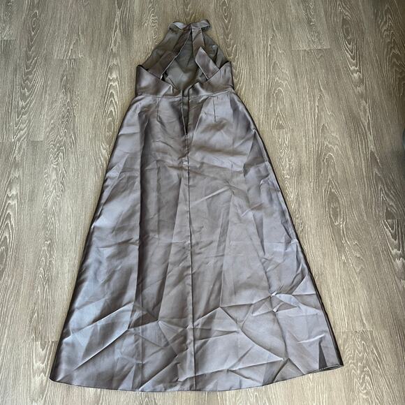 Alfred Sung Dress Size 14 Satin Twill Halter Neck Gown Caviar Gray D772 - Picture 15 of 15